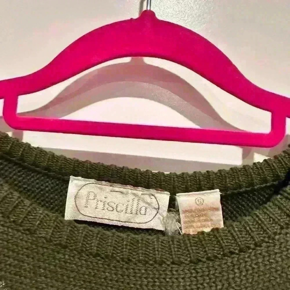 Priscilla Size S Beaded Sequin Vintage Green Sweater - Picture 3 of 4